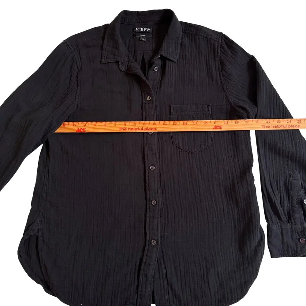J. Crew Garçon Classic Fit Double Bauze Shirt Blouse Black Size 10 Beach Preppy